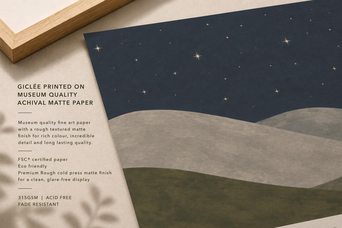 Personalised Birth Story Print | Moon Stars Nursery Wall Art | Framed or Unframed