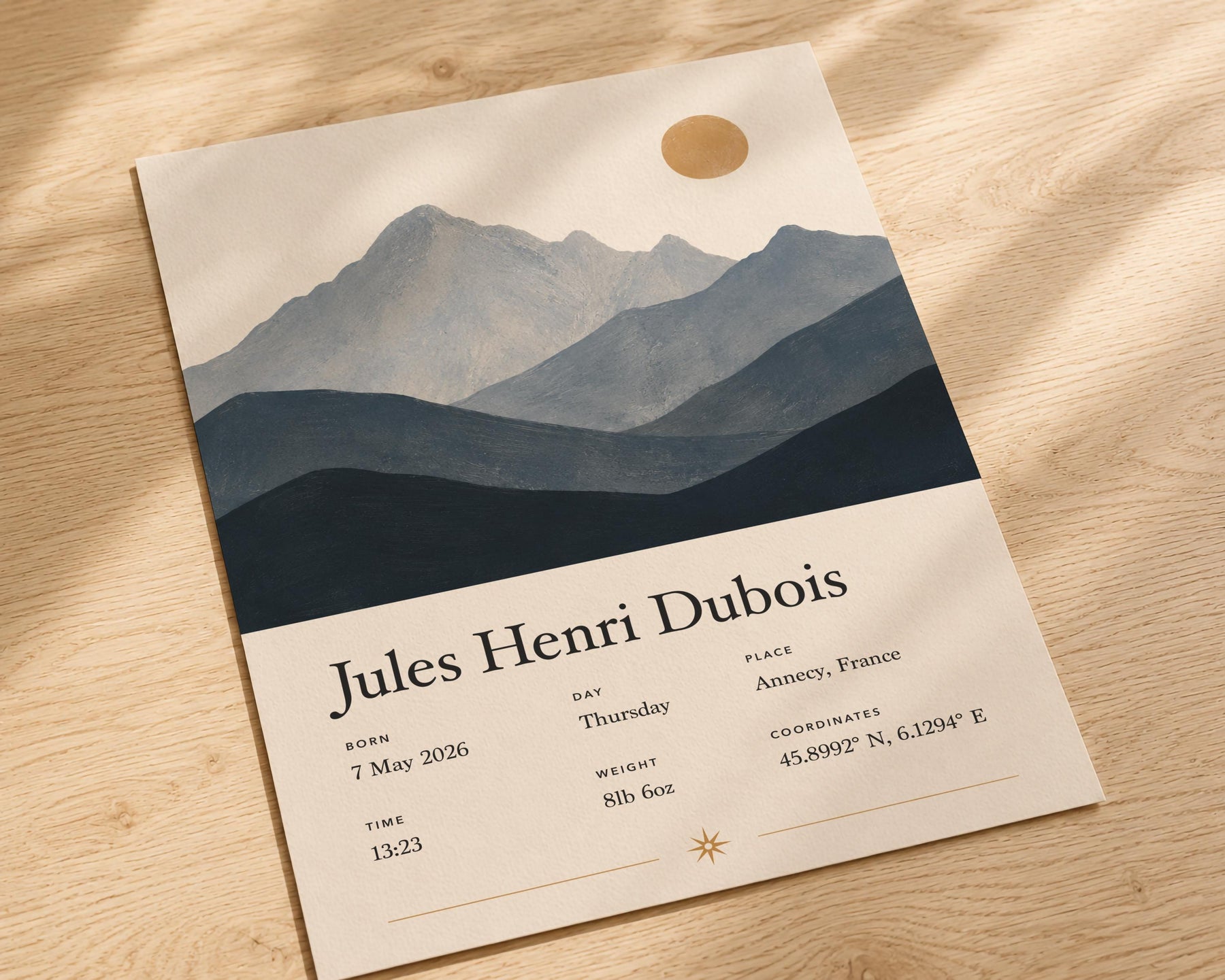 Personalised Birth Story Print | Mountain Landscape Nursery Wall Art | Framed or Unframed