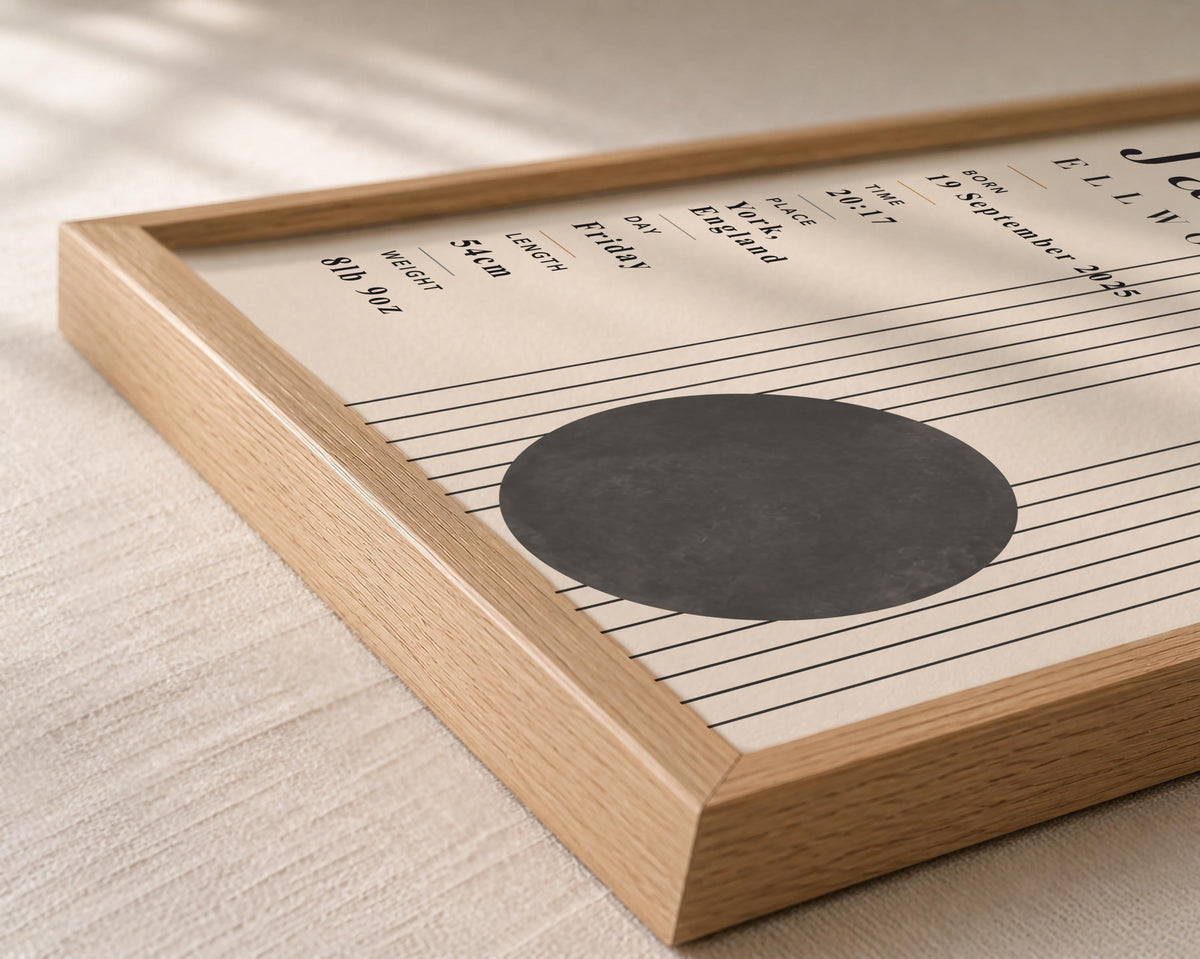 Personalised Birth Record Print | Modern Nursery Wall Art | Framed or Unframed