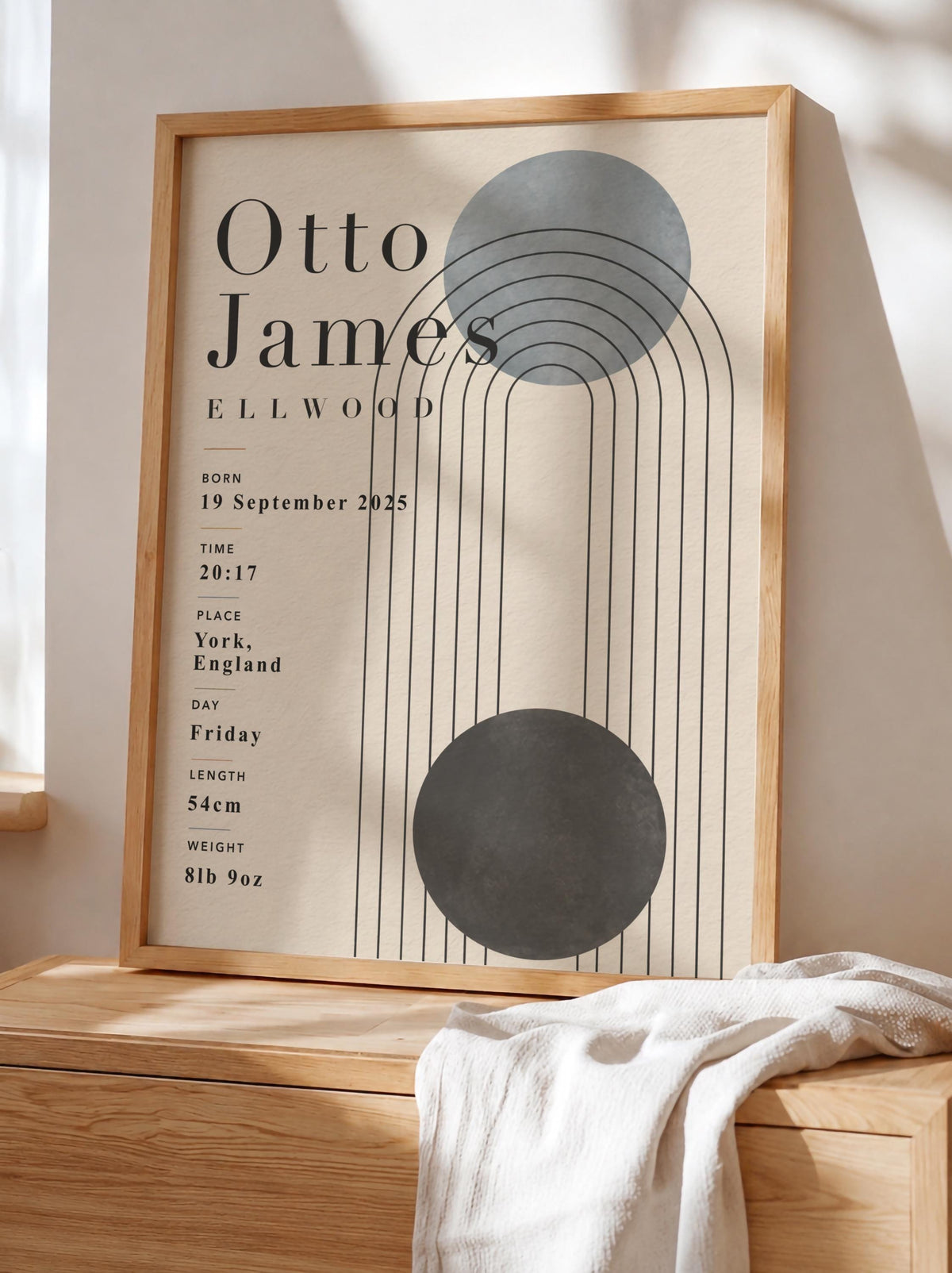 Personalised Birth Record Print | Modern Nursery Wall Art | Framed or Unframed