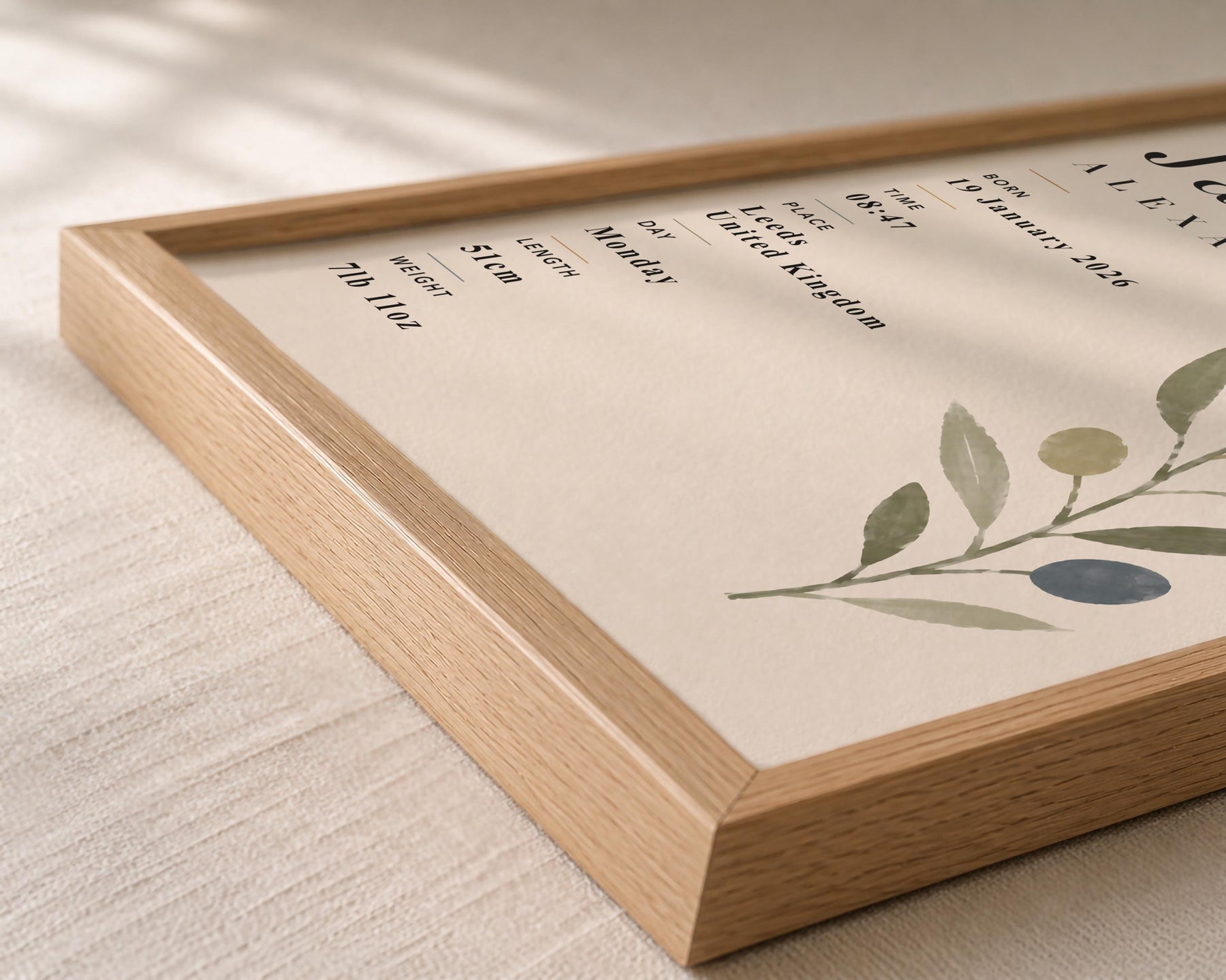 Personalised Botanical Birth Record Print | Custom Nursery Wall Art | Framed or Unframed