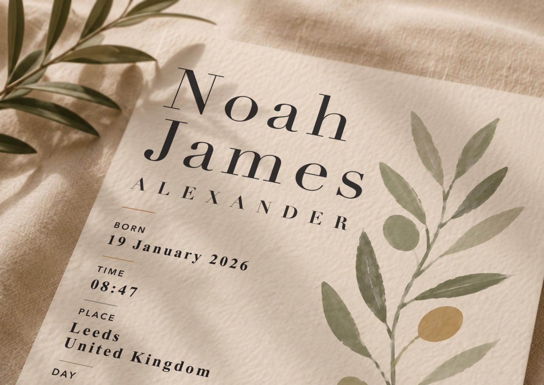 Personalised Botanical Birth Record Print | Custom Nursery Wall Art | Framed or Unframed