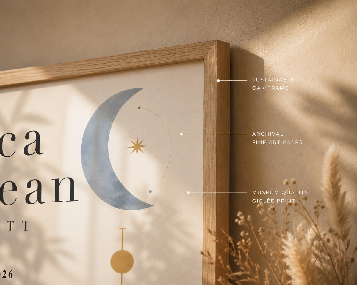 Personalised Celestial Birth Record Print | Modern Nursery Wall Art | Framed or Unframed