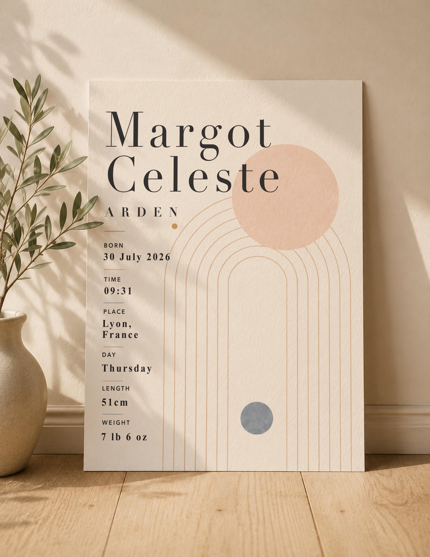 Personalised Birth Record Print | Modern Nursery Wall Art | Framed or Unframed
