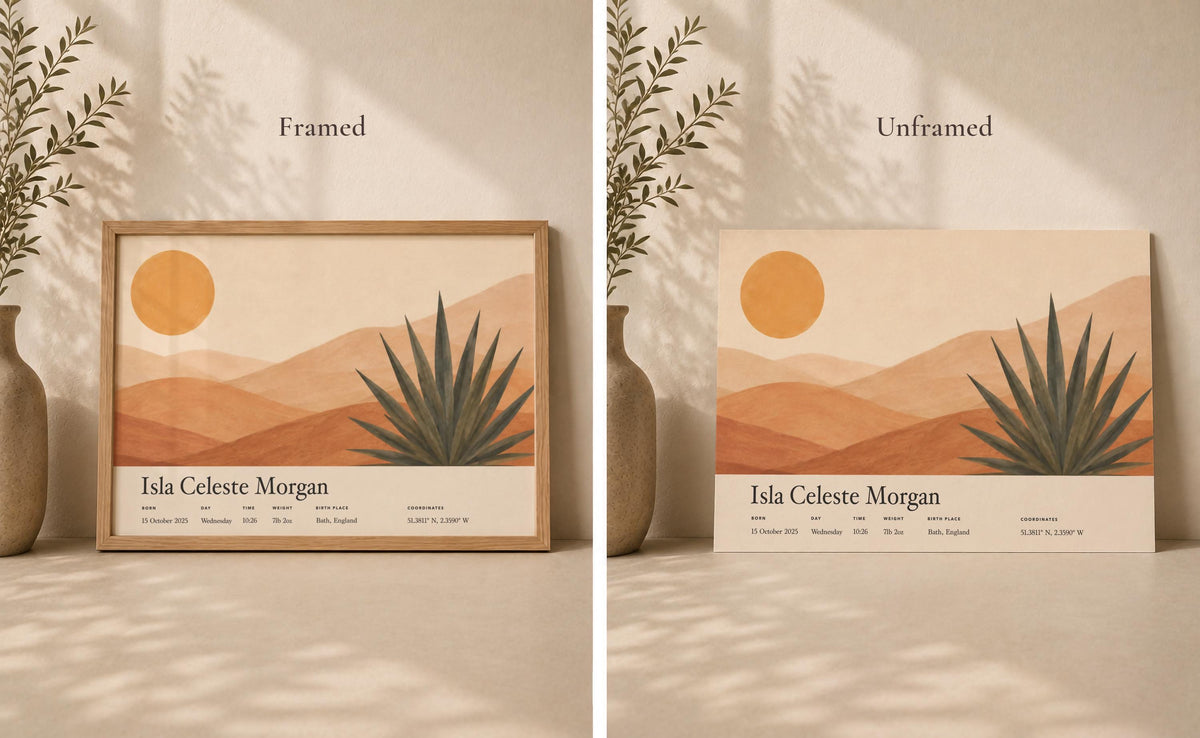 Personalised Birth Story Print | Agave Desert Landscape Nursery Art | Framed or Unframed