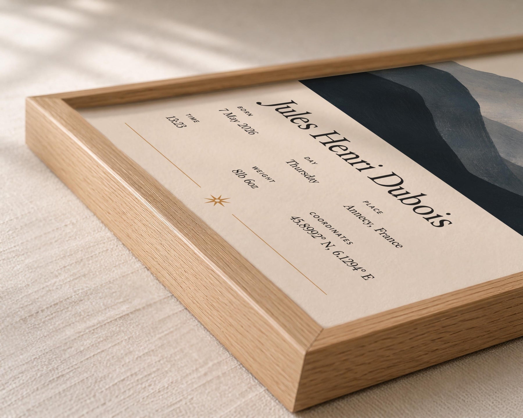 Personalised Birth Story Print | Mountain Landscape Nursery Wall Art | Framed or Unframed