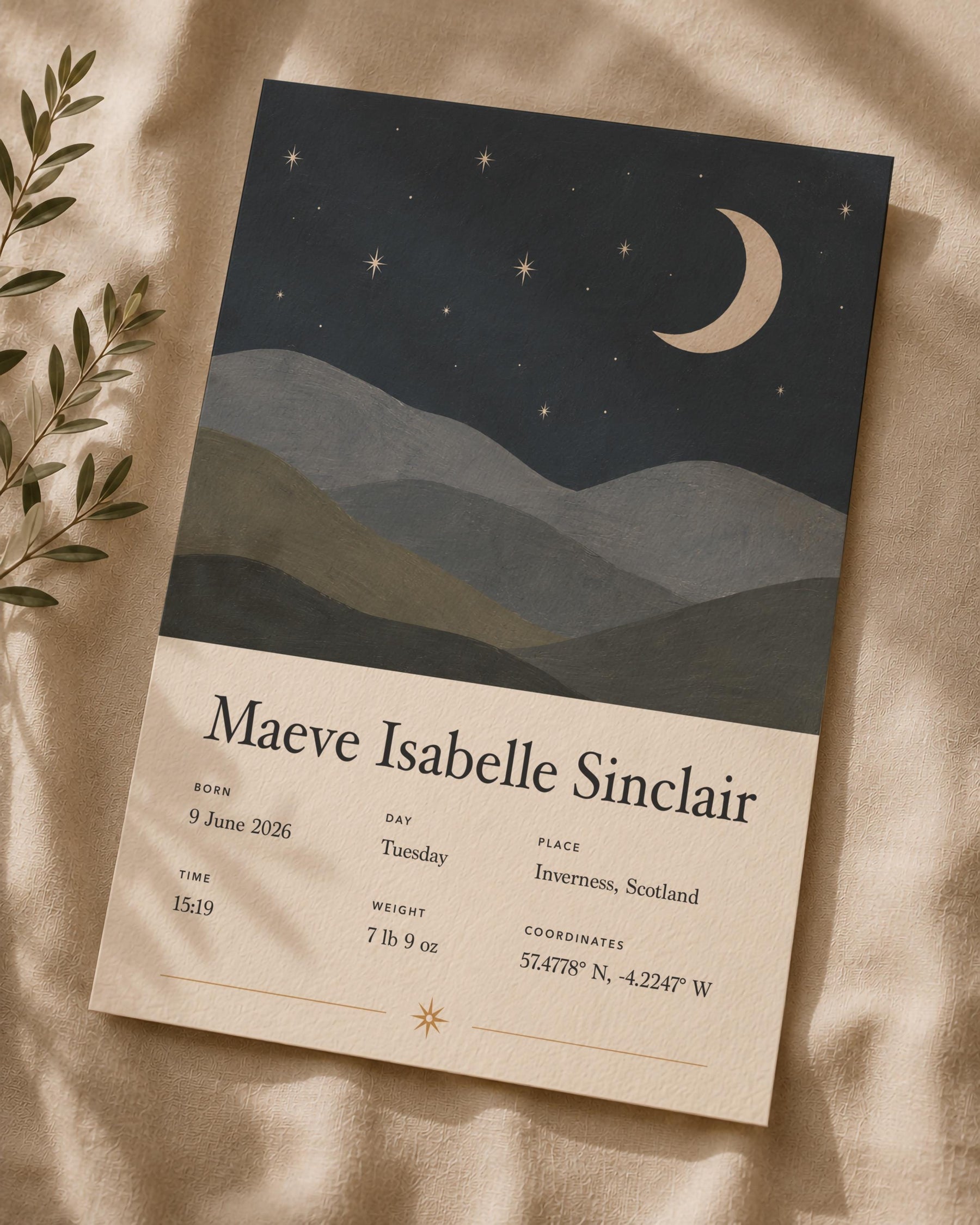 Personalised Moon Stars Birth Story Print | Custom Nursery Wall Art | Framed or Unframed