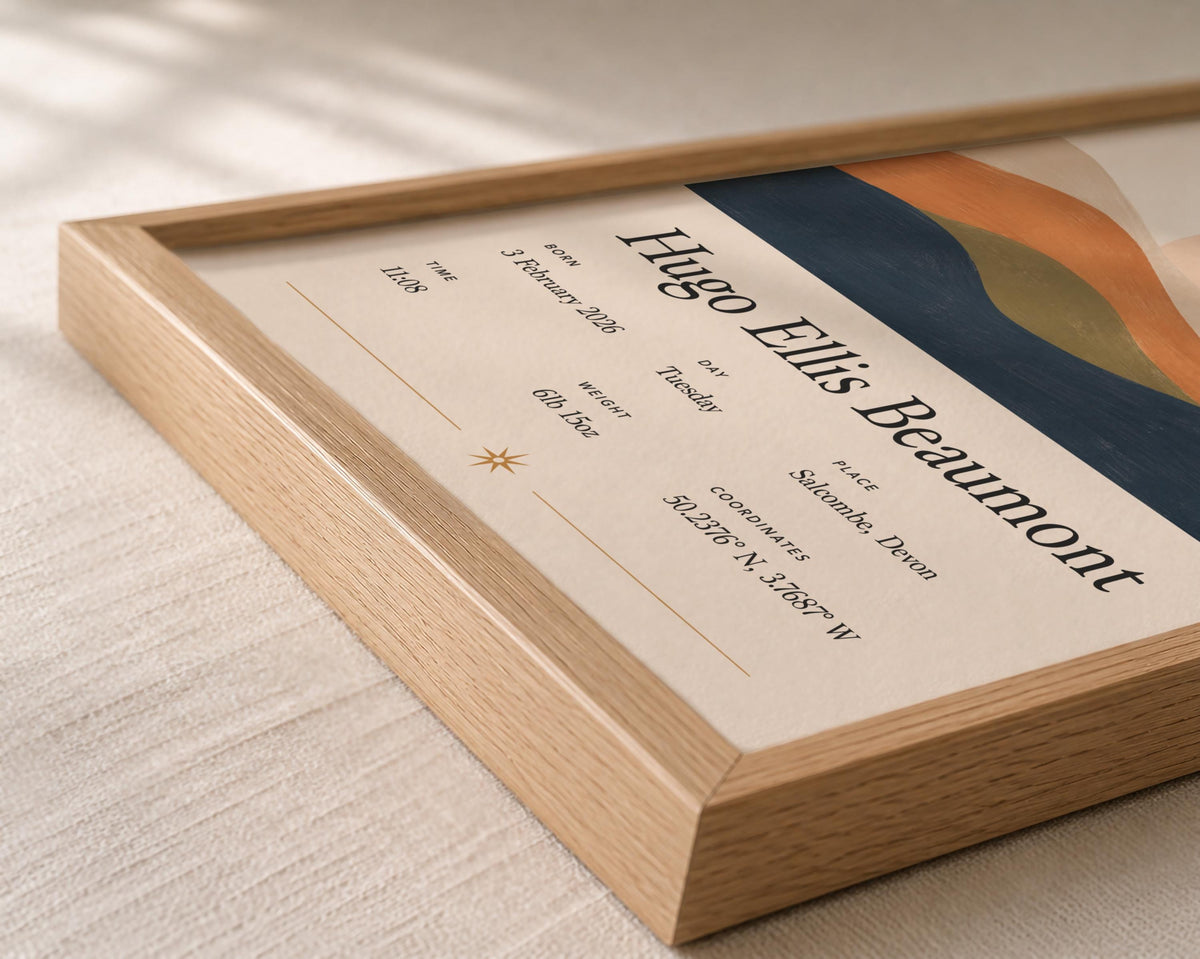 Personalised Birth Story Print | Rolling Hills Landscape Nursery Wall Art | Framed or Unframed