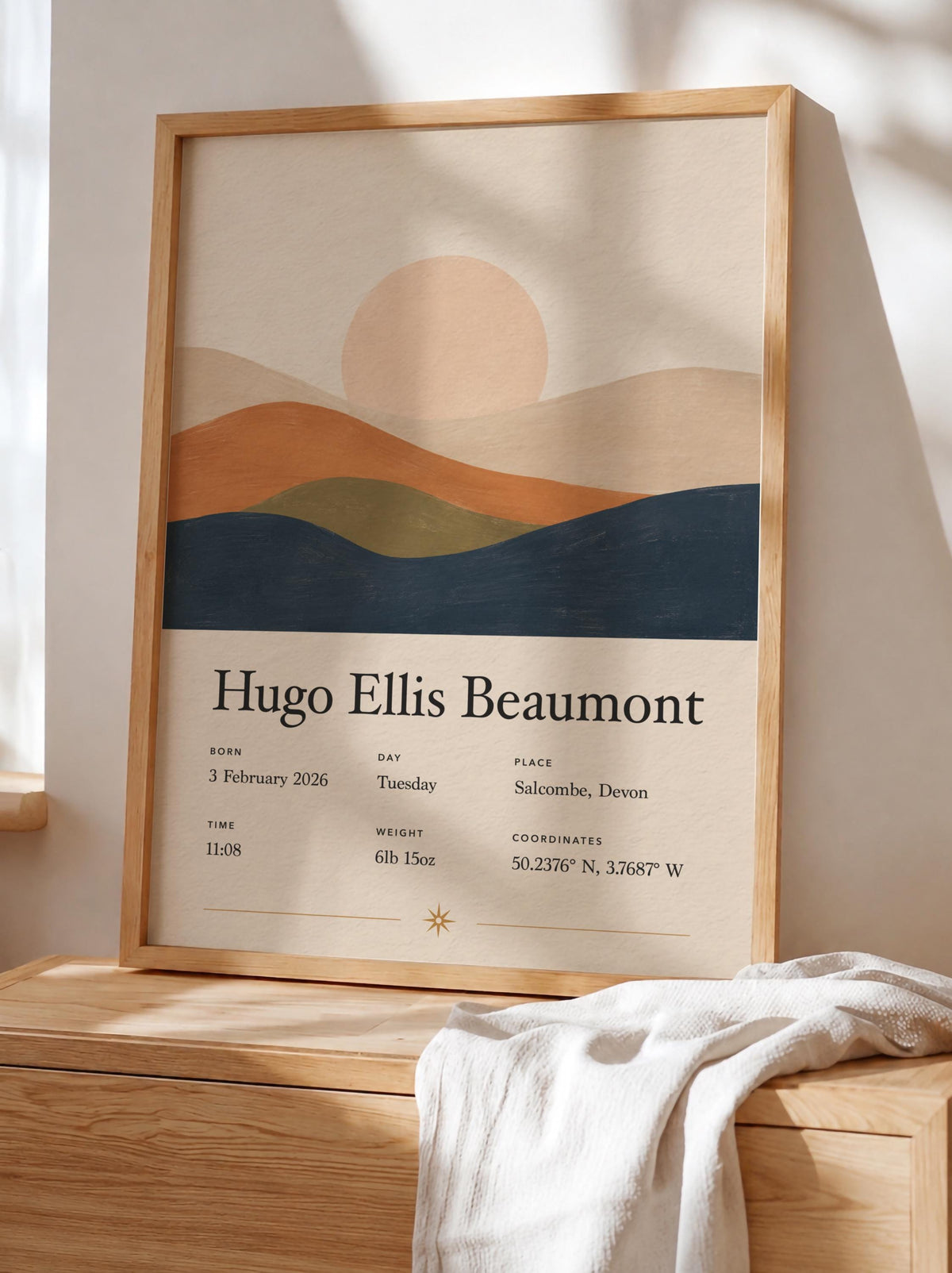 Personalised Birth Story Print | Rolling Hills Landscape Nursery Wall Art | Framed or Unframed