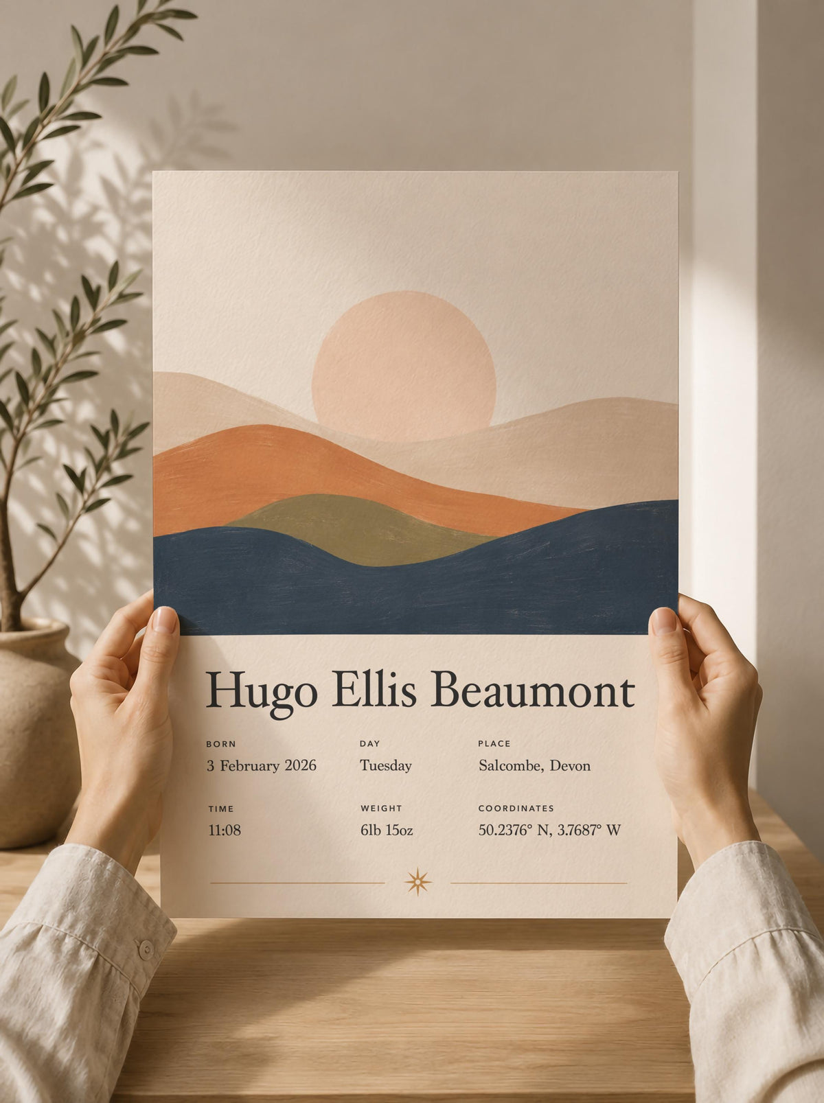 Personalised Birth Story Print | Rolling Hills Landscape Nursery Wall Art | Framed or Unframed