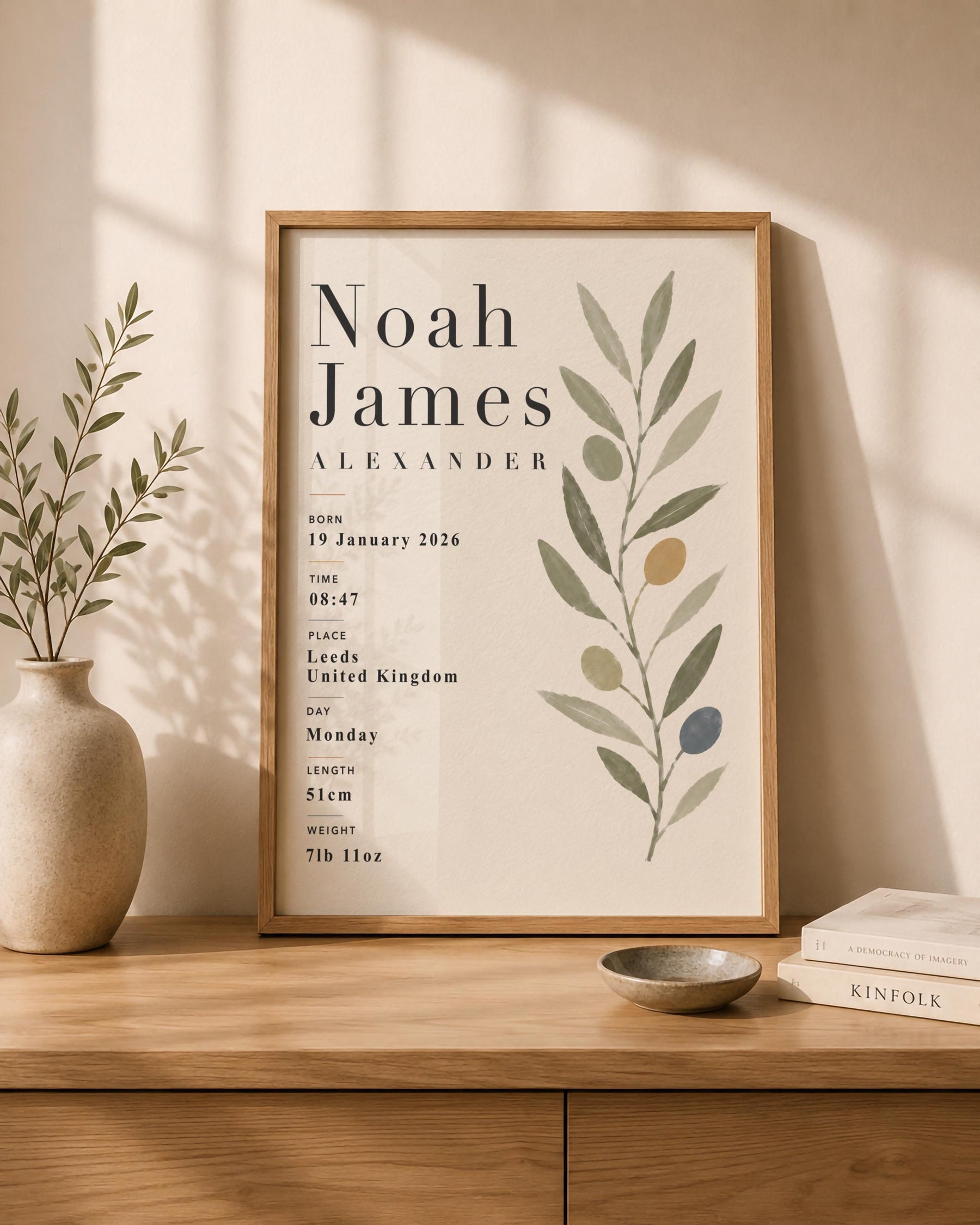Personalised Botanical Birth Record Print | Custom Nursery Wall Art | Framed or Unframed