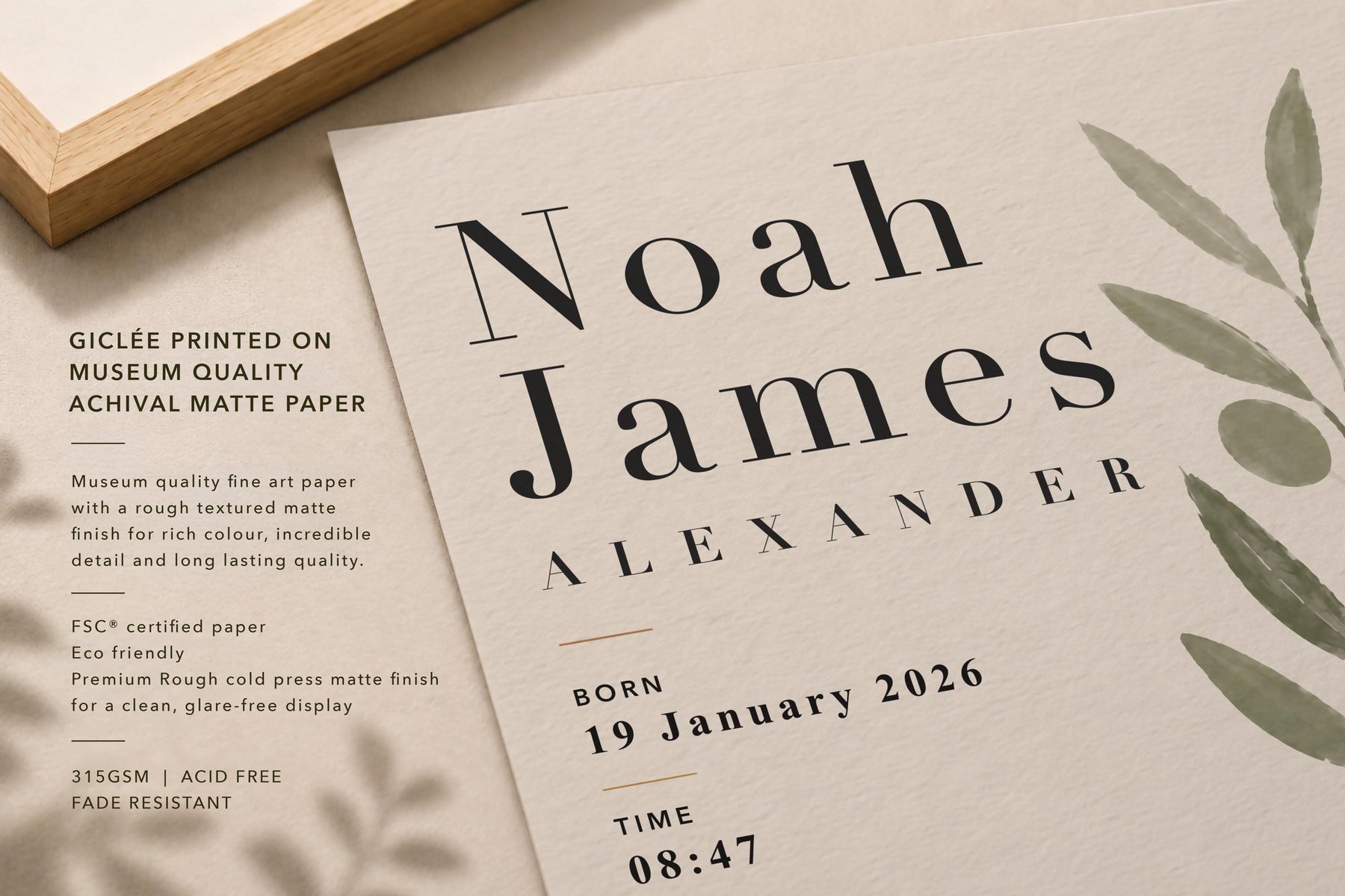 Personalised Botanical Birth Record Print | Custom Nursery Wall Art | Framed or Unframed