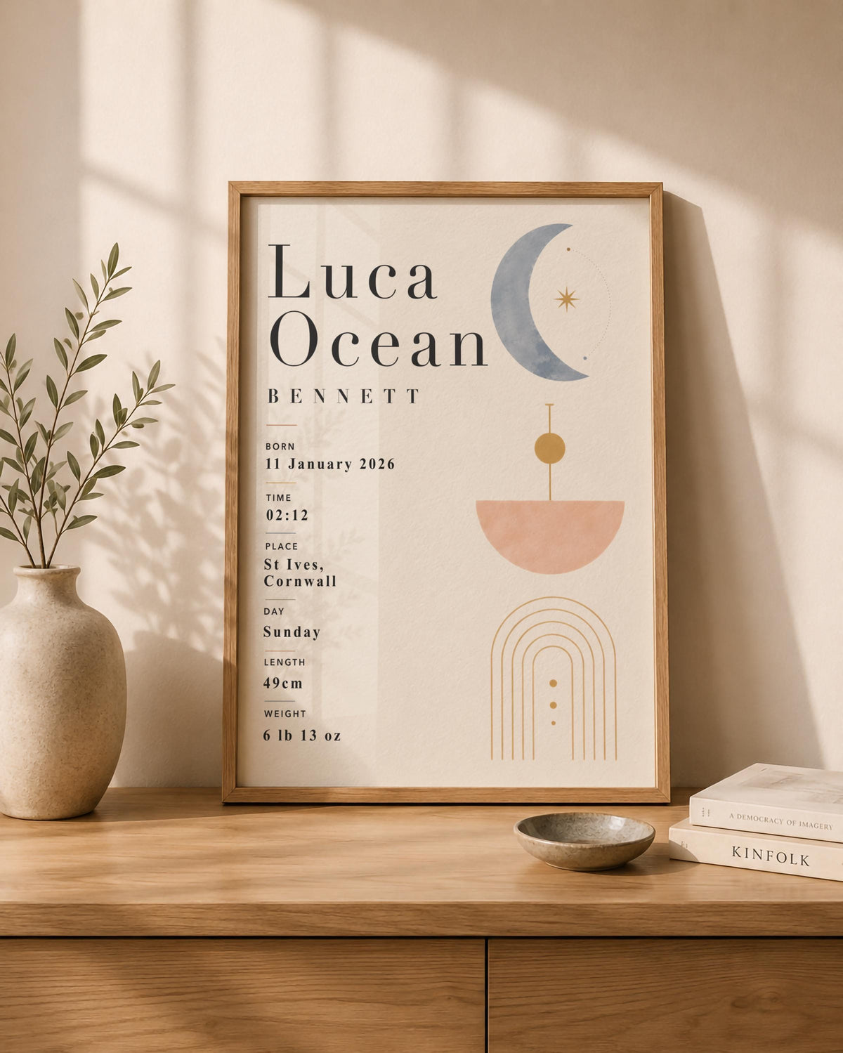 Personalised Celestial Birth Record Print | Modern Nursery Wall Art | Framed or Unframed