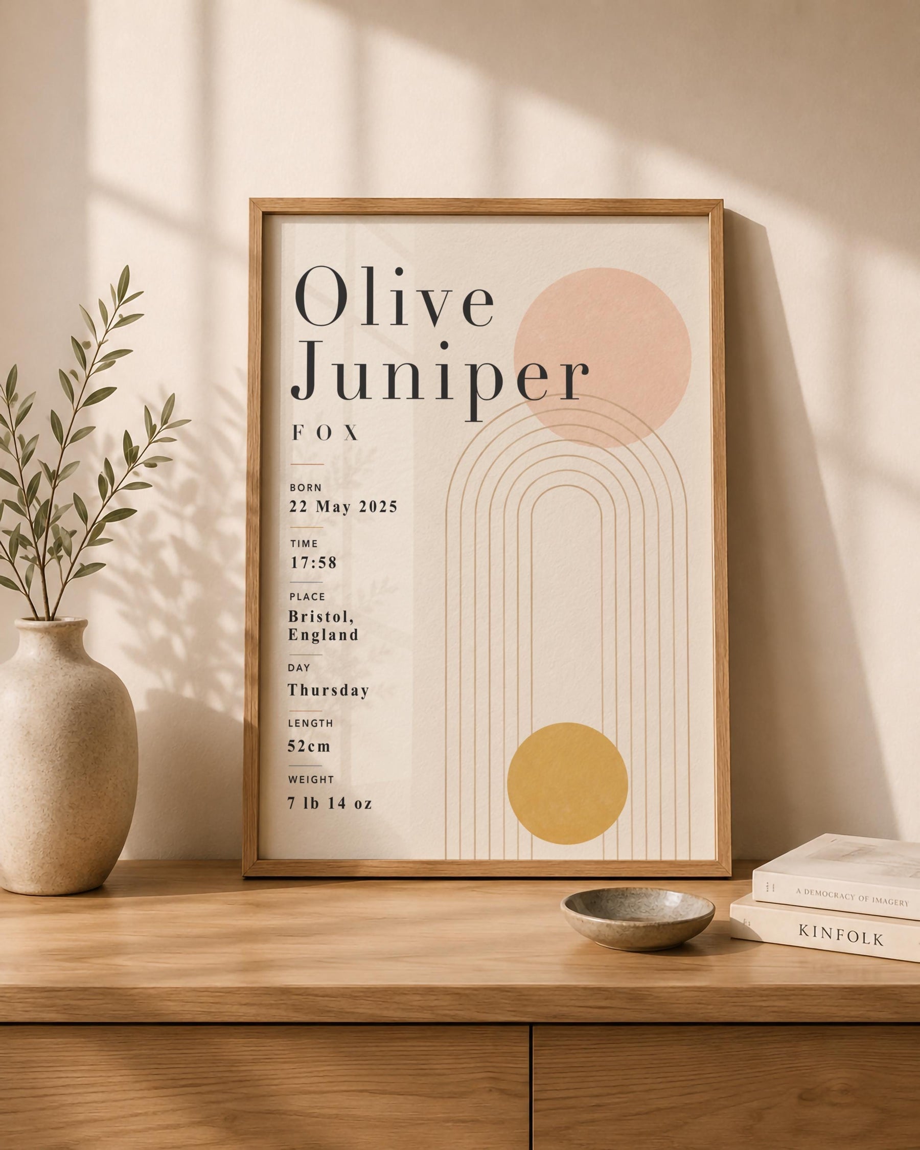 Personalised Birth Record Print | Modern Nursery Wall Art | Framed or Unframed