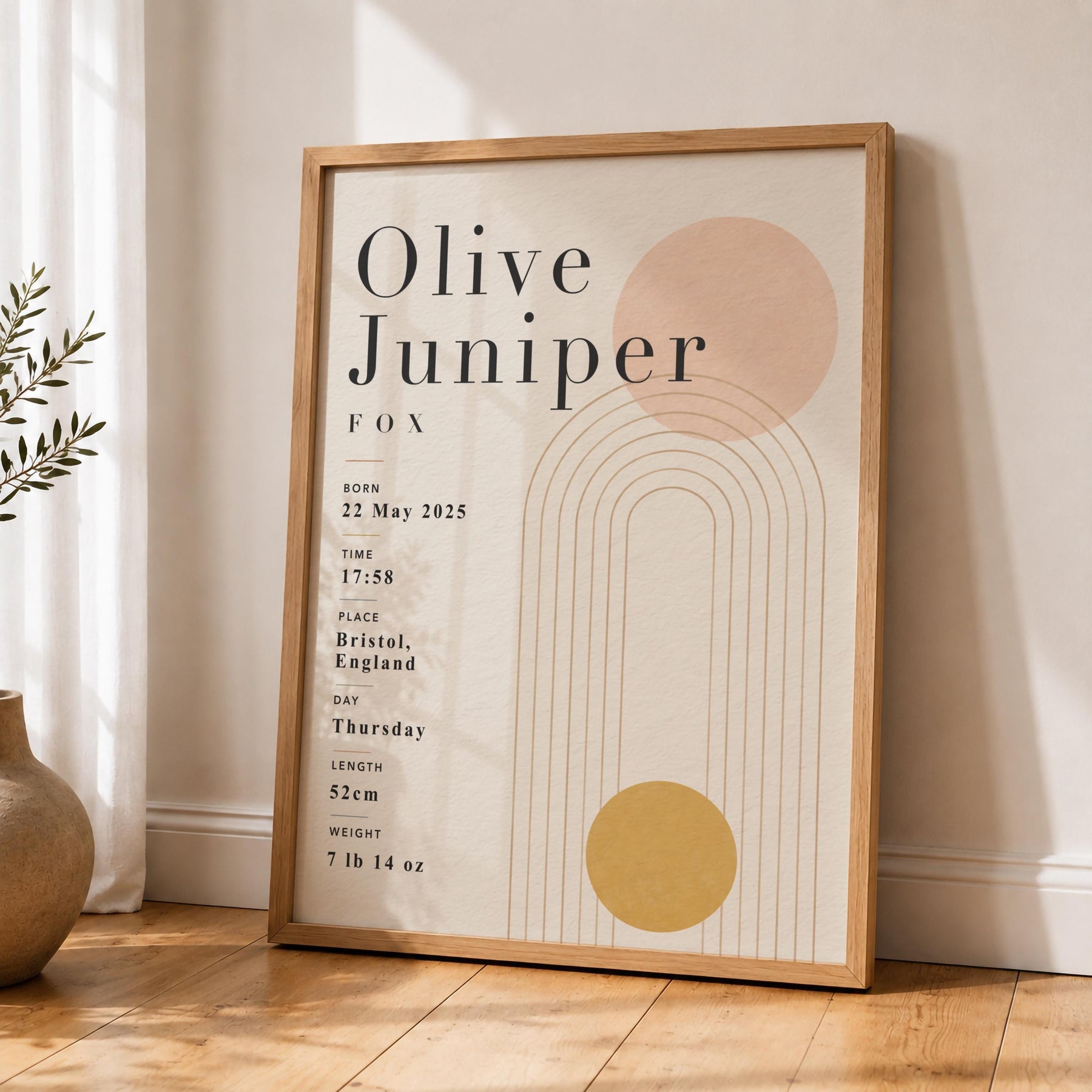 Personalised Birth Record Print | Modern Nursery Wall Art | Framed or Unframed