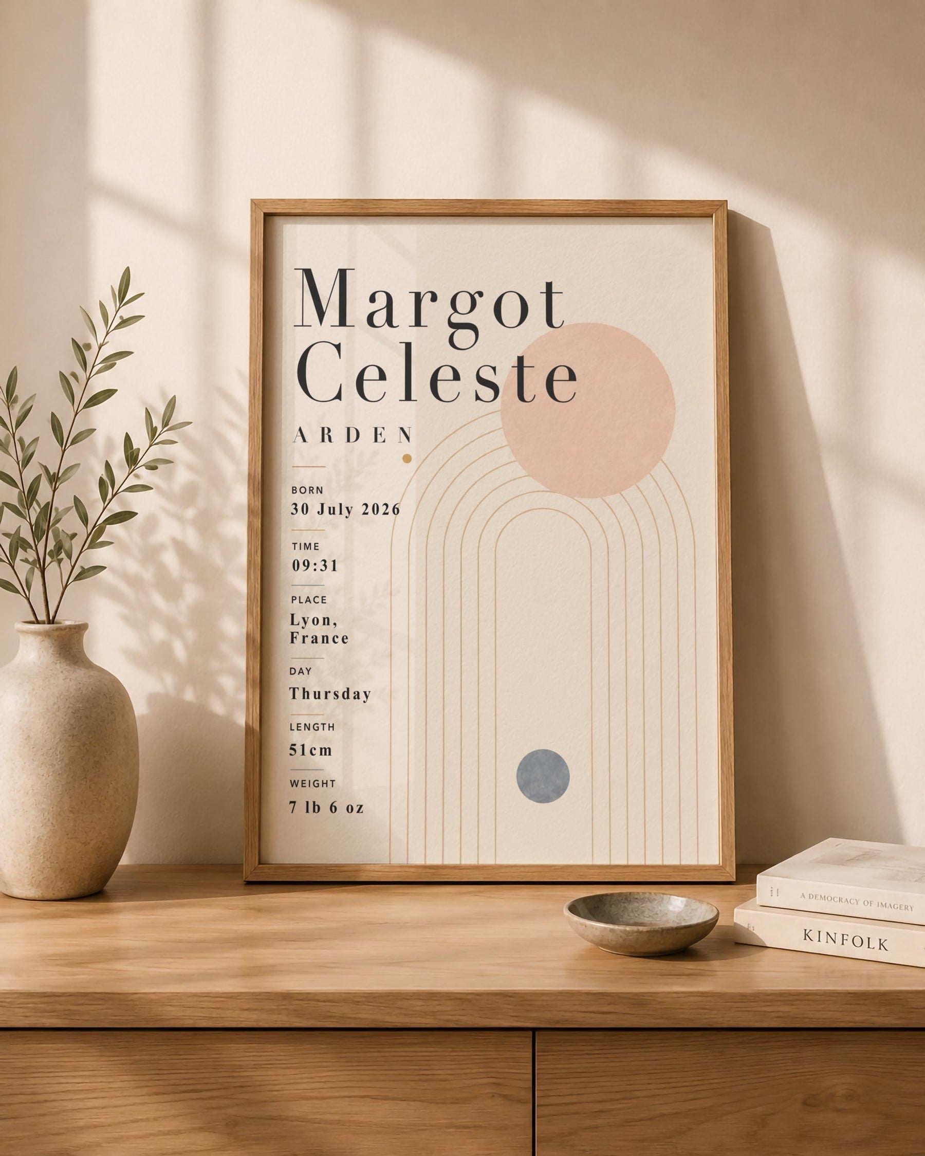 Personalised Birth Record Print | Modern Nursery Wall Art | Framed or Unframed