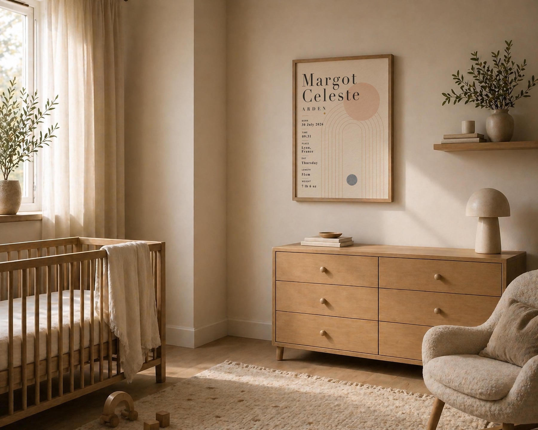 Personalised Birth Record Print | Modern Nursery Wall Art | Framed or Unframed