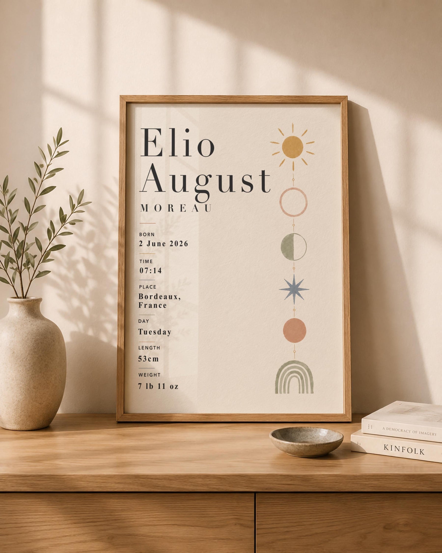 Personalised Baby Birth Record Print | Celestial Nursery Wall Art | Framed or Unframed