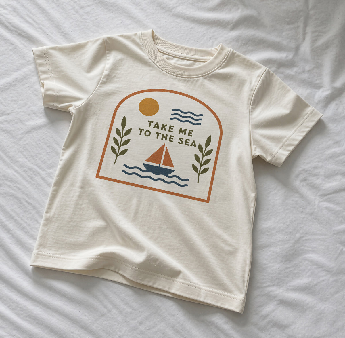 Take Me To The Sea Kids Organic Cotton T-Shirt | Mediterranean Sailboat Graphic Tee Summer Holiday