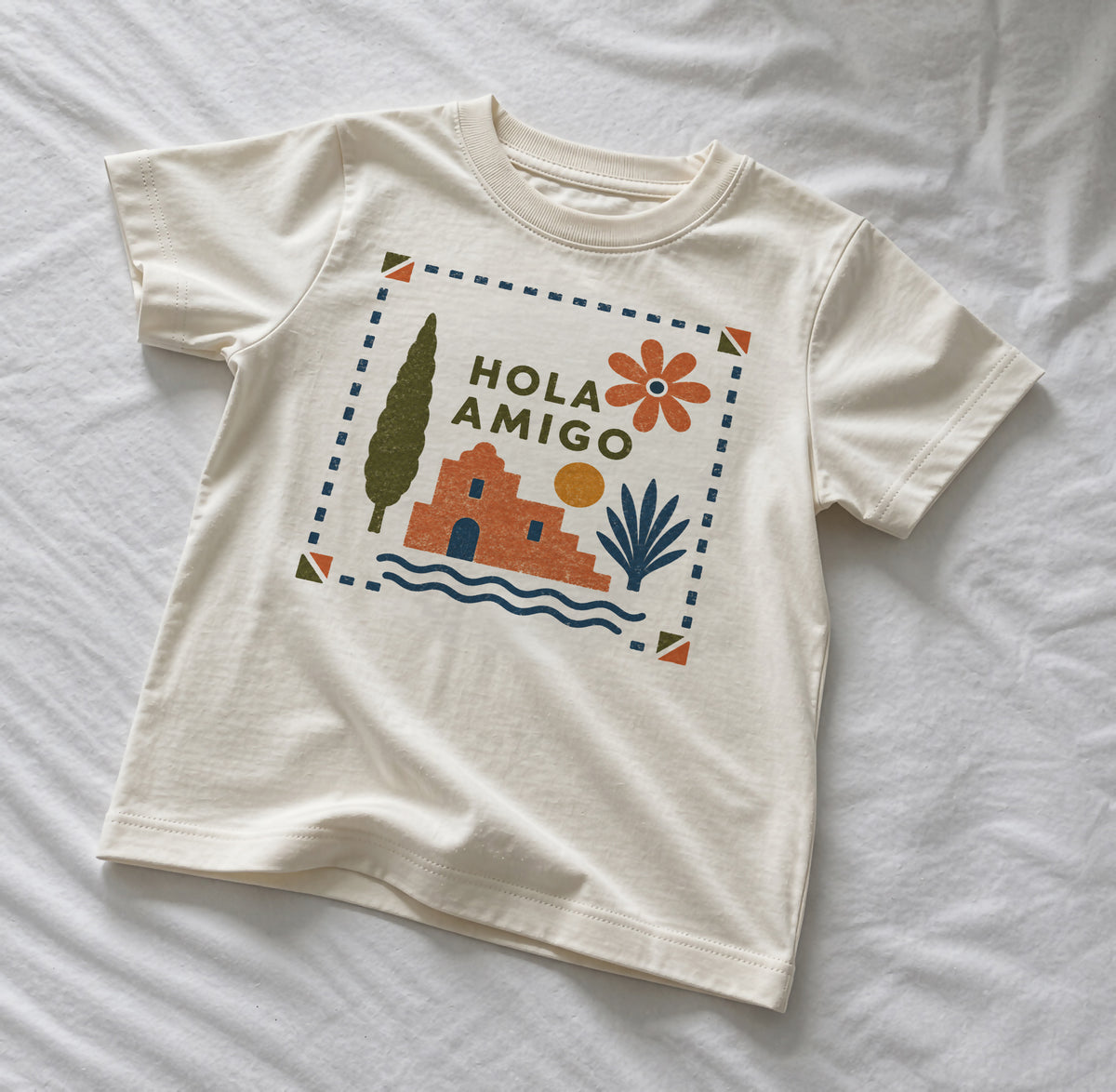 Hola Amigo Organic Cotton Kids T-Shirt | Mediterranean Graphic Tee, Summer Holiday Clothing
