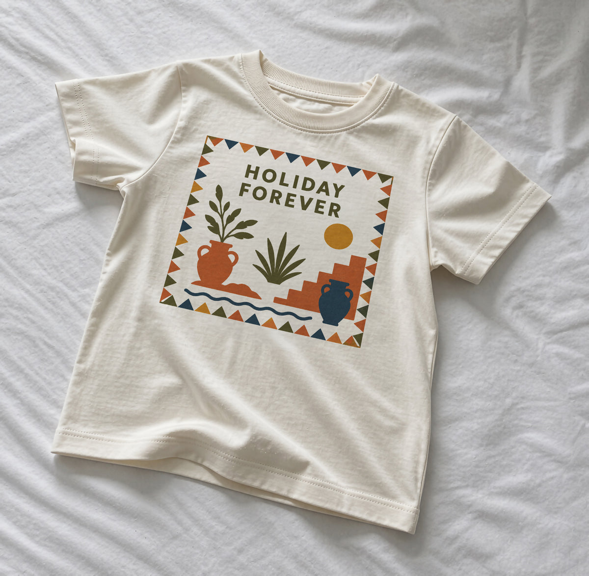 Holiday Forever Organic Cotton Kids T-Shirt | Mediterranean Graphic Tee, Summer Holiday Clothing