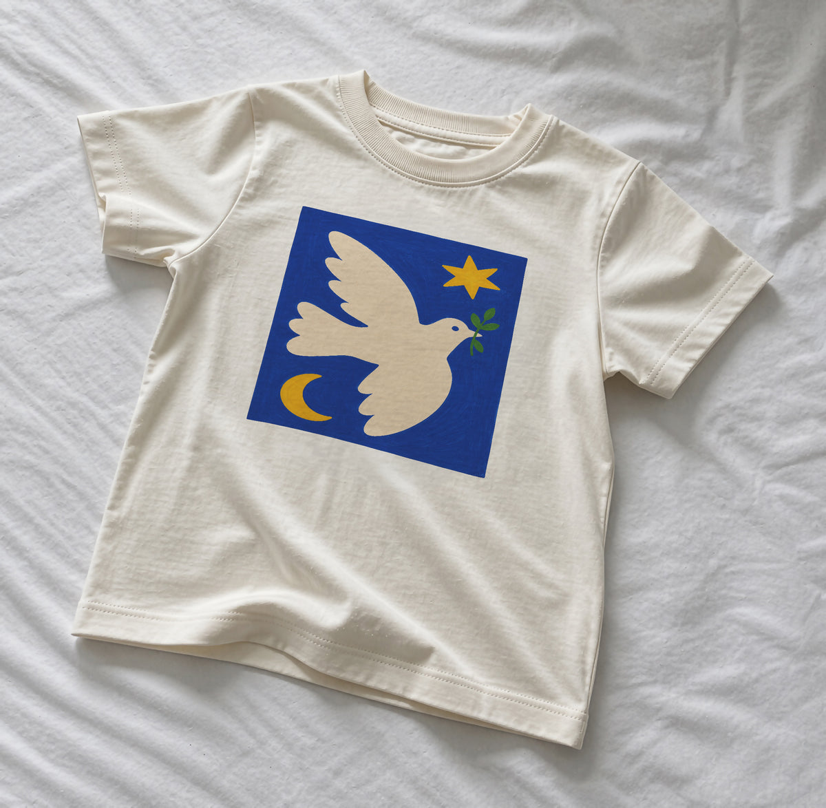 Folk Art Bird Kids T-Shirt | Organic Cotton, Hand-Painted Peace Dove Graphic Tee