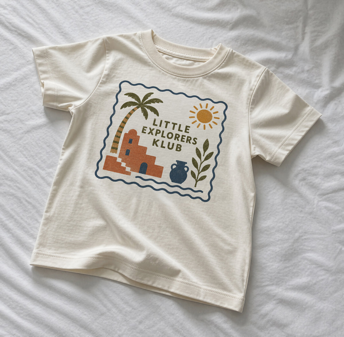 Little Explorers Klub Organic Cotton Kids T-Shirt | Mediterranean Graphic Tee for Kids