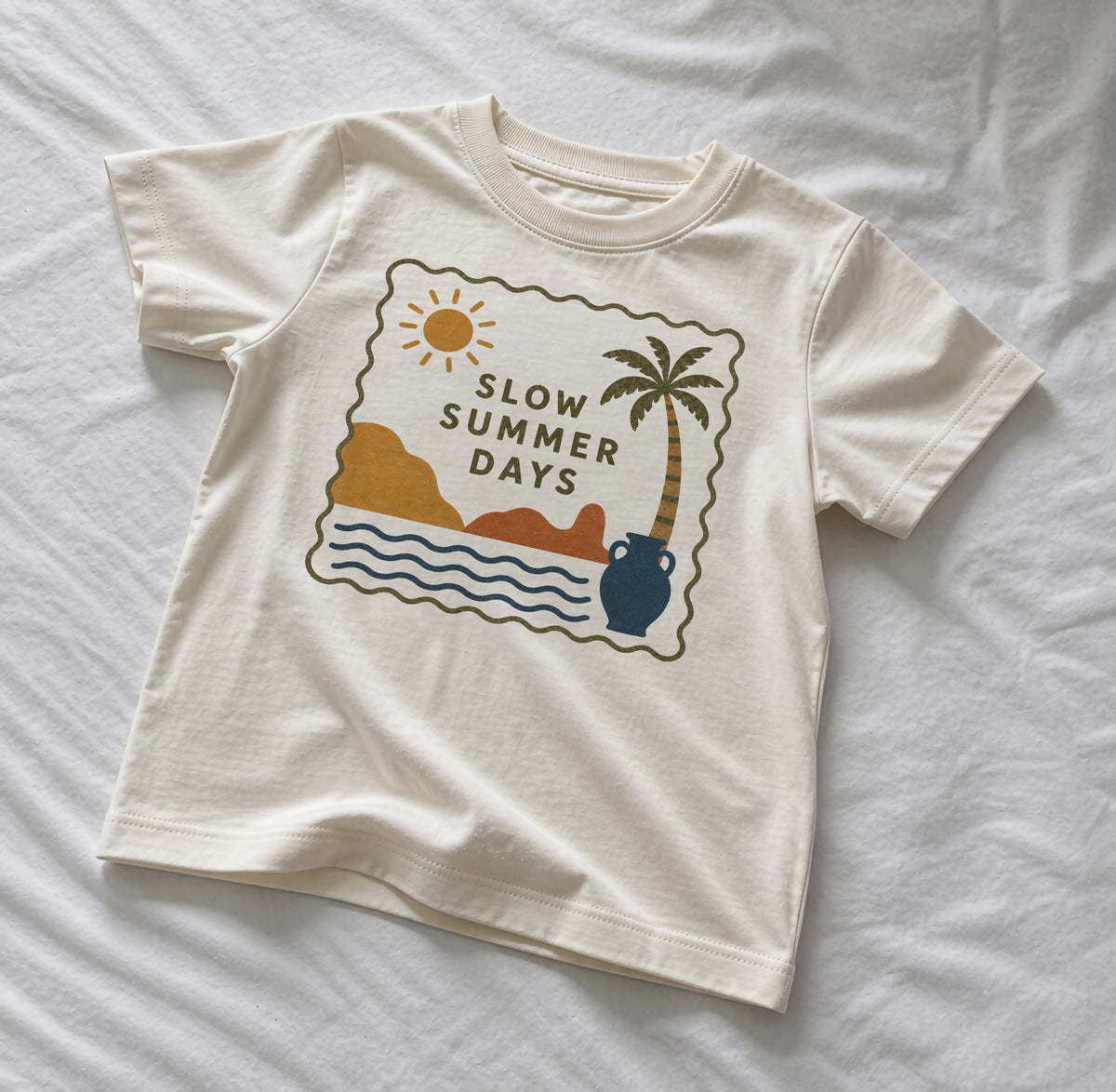 Slow Summer Days Kids Organic Cotton T-Shirt | Mediterranean Summer Graphic Tee