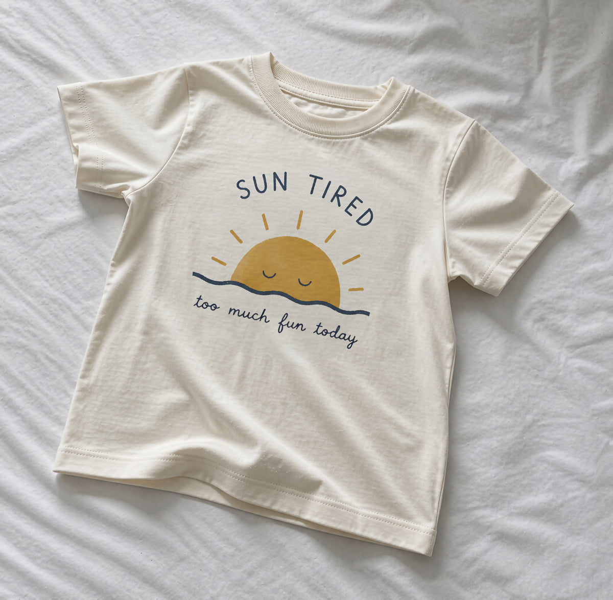 Sun Tired Kids T-Shirt - Organic Cotton Children’s Sunshine Graphic Tee, Summer Kids Clothing